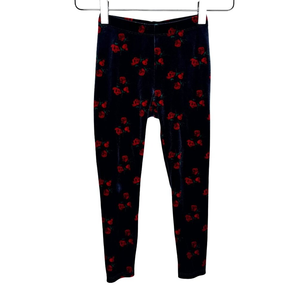 Janie and Jack Girls Sz 5T Rose Print Velvet‎ Leggings Navy & Red Floral
